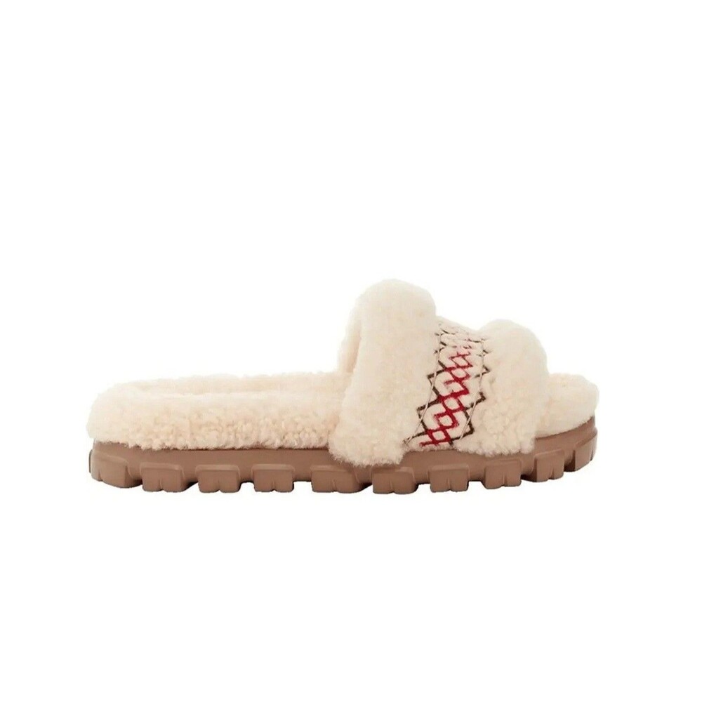 Ugg Womens 8 M Natural Cozetta Braid Slip-On Fluffy Flat Slippers NIB RL2